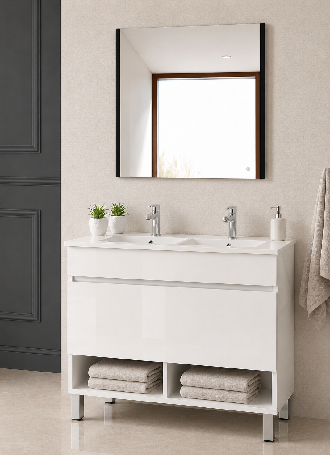NEBARI floor-standing bathroom vanity unit with drawer, shelf and basin