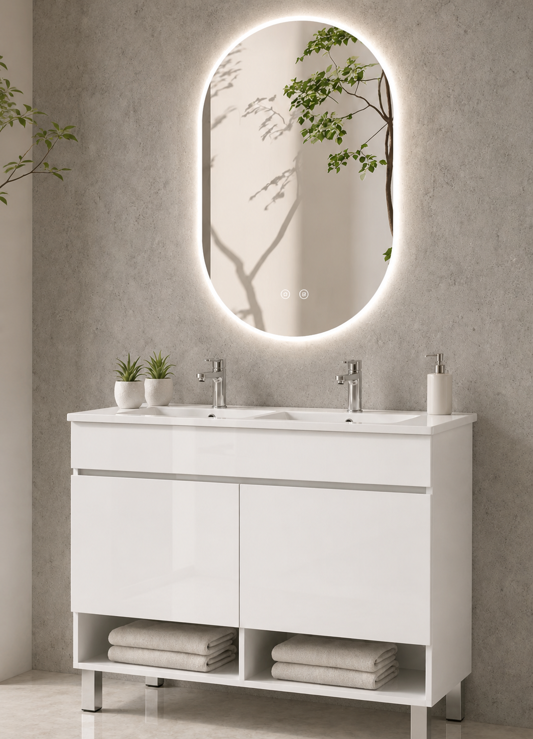 NEBARI floor-standing bathroom vanity unit with doors and basin