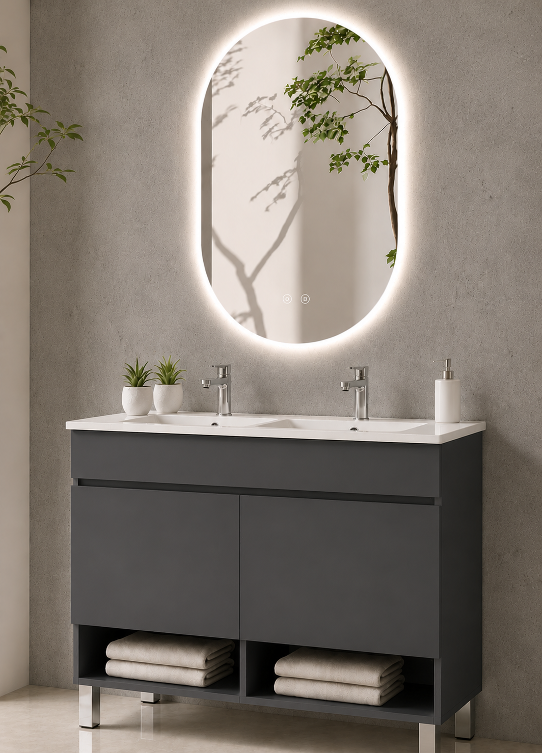 NEBARI floor-standing bathroom vanity unit with doors and basin
