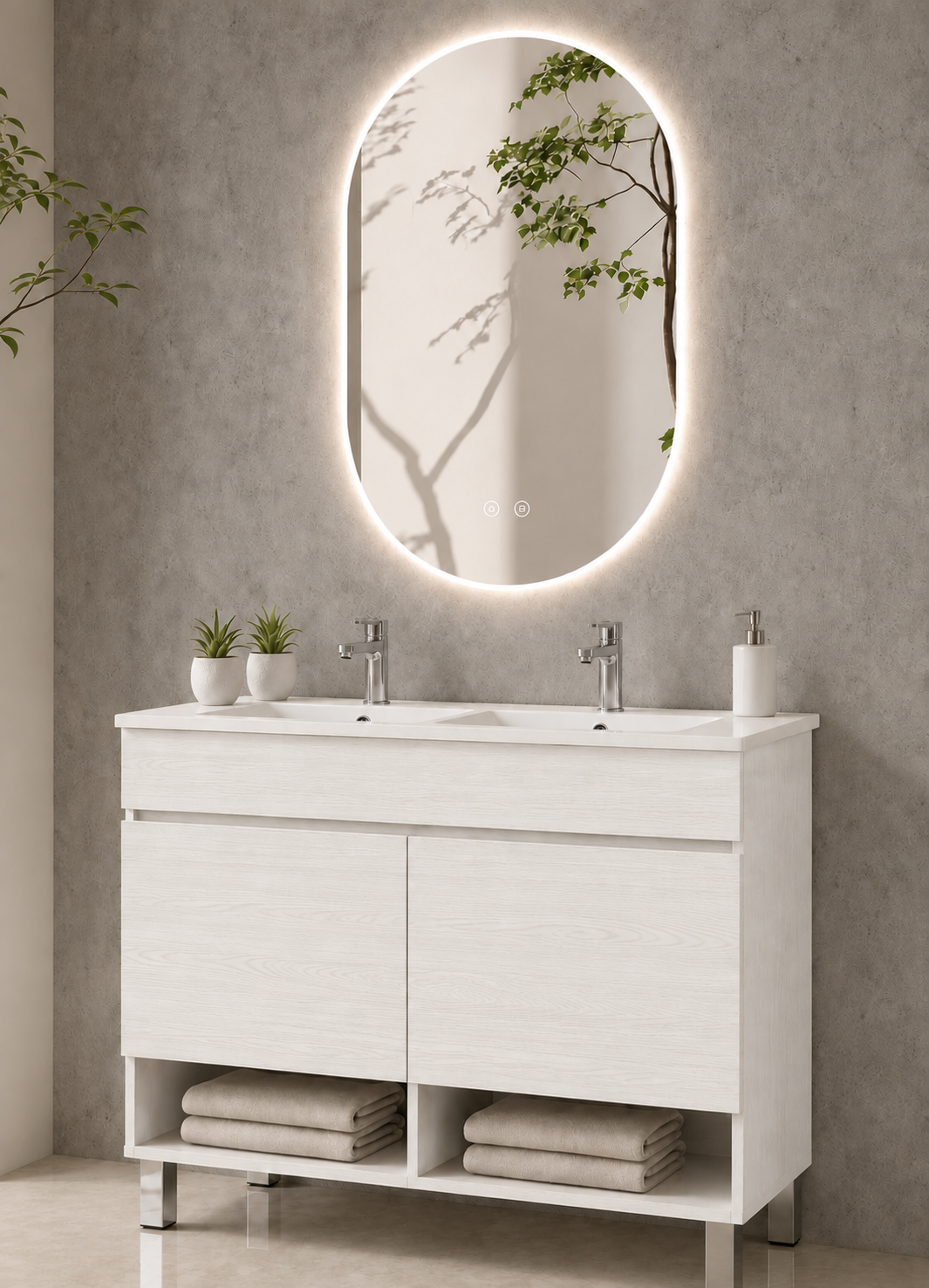 NEBARI floor-standing bathroom vanity unit with doors and basin
