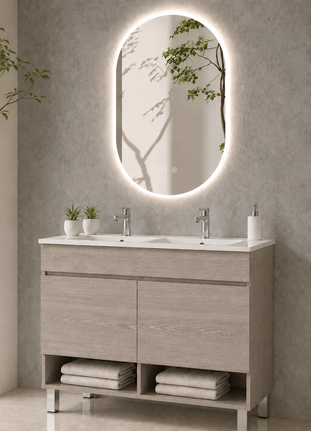 NEBARI floor-standing bathroom vanity unit with doors and basin