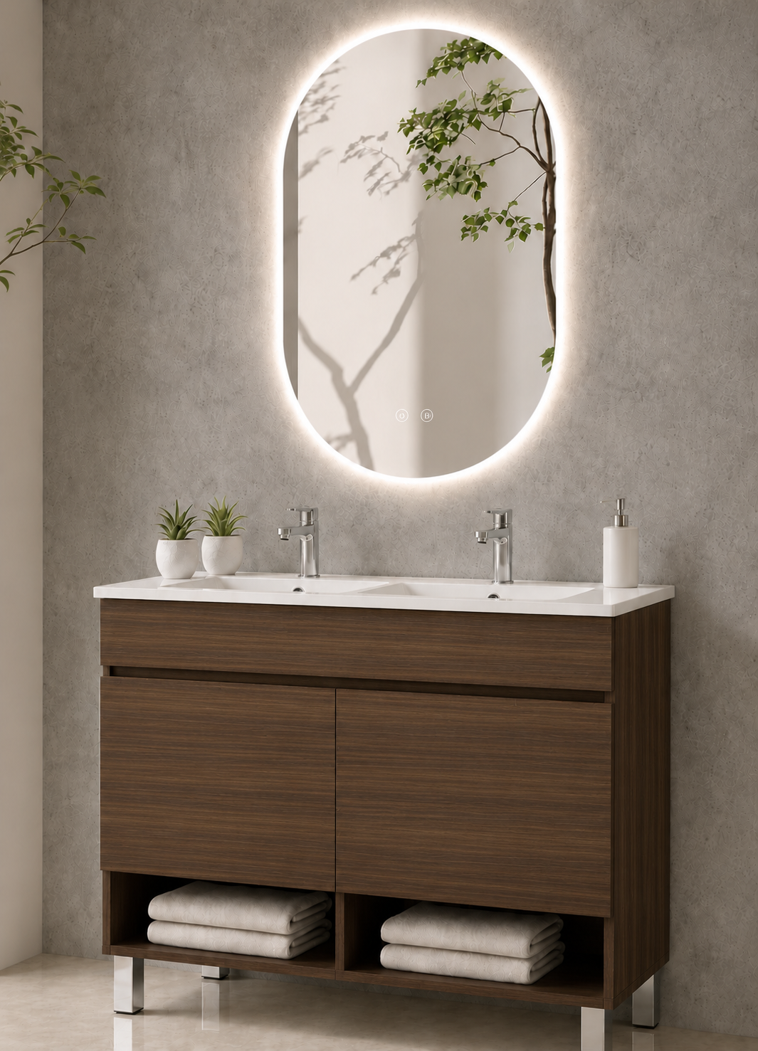 NEBARI floor-standing bathroom vanity unit with doors and basin
