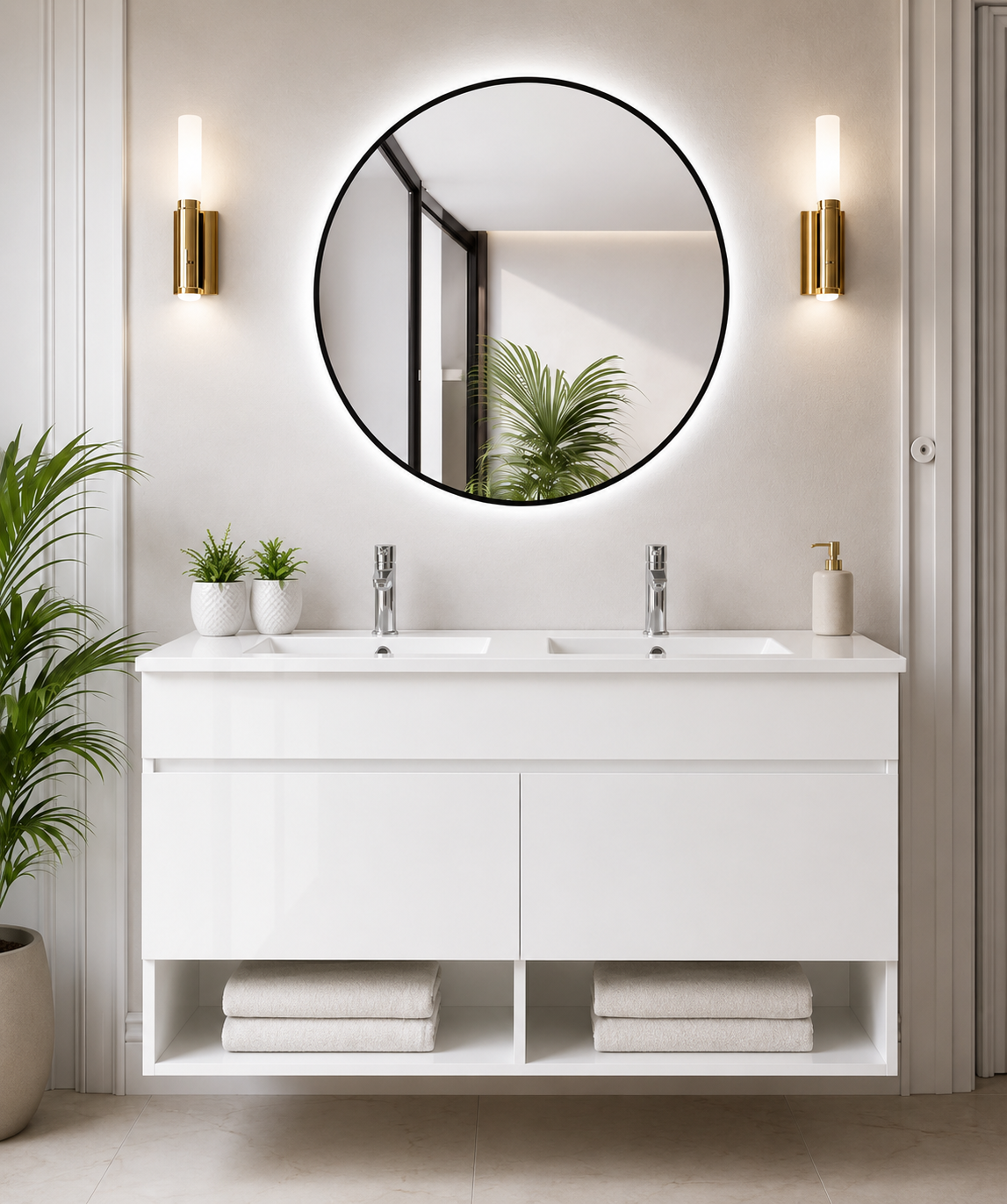 NEBARI wall-hung bathroom vanity unit with doors and basin