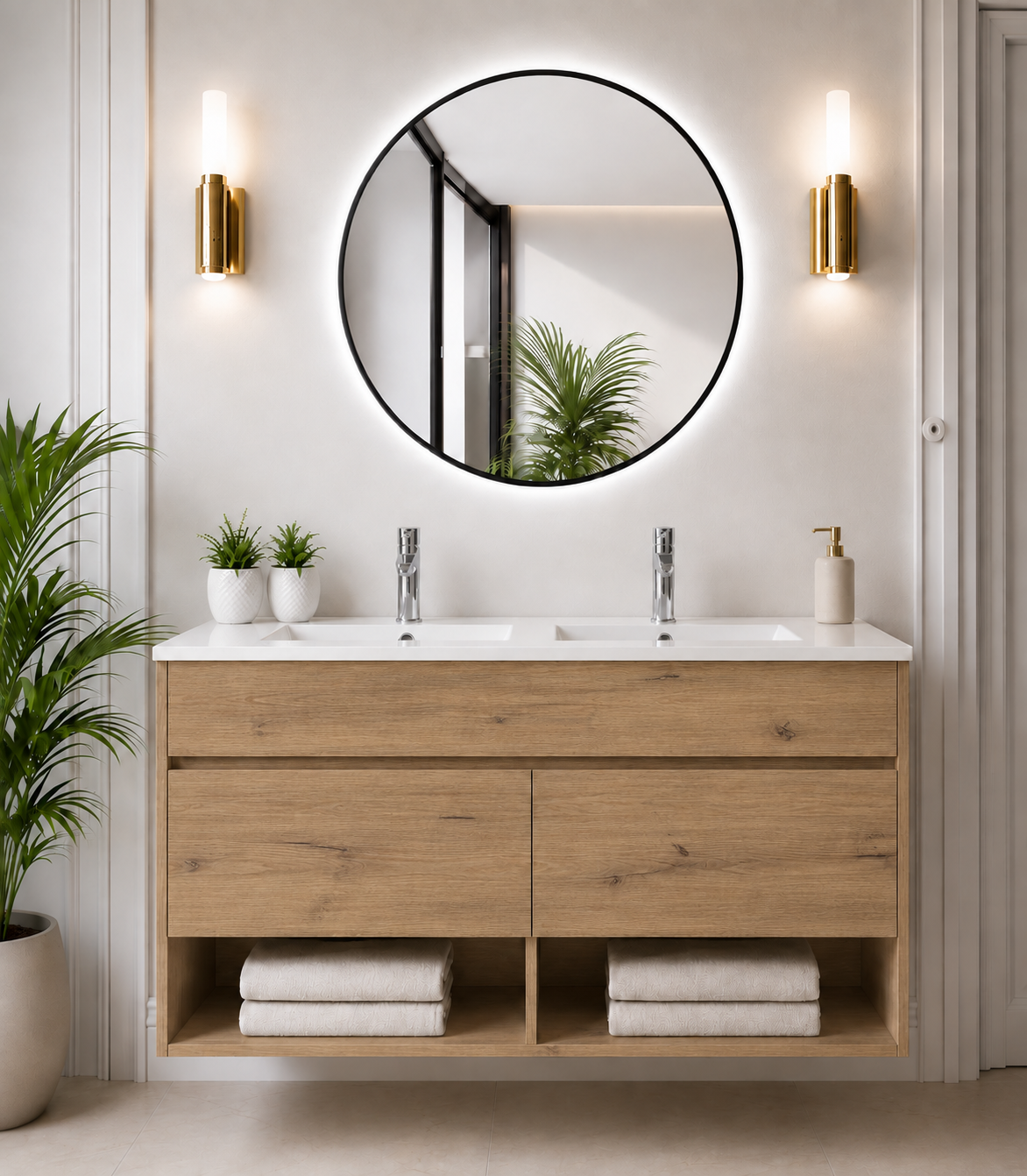 NEBARI wall-hung bathroom vanity unit with doors and basin