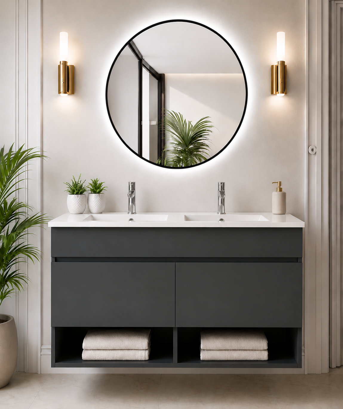 NEBARI wall-hung bathroom vanity unit with doors and basin