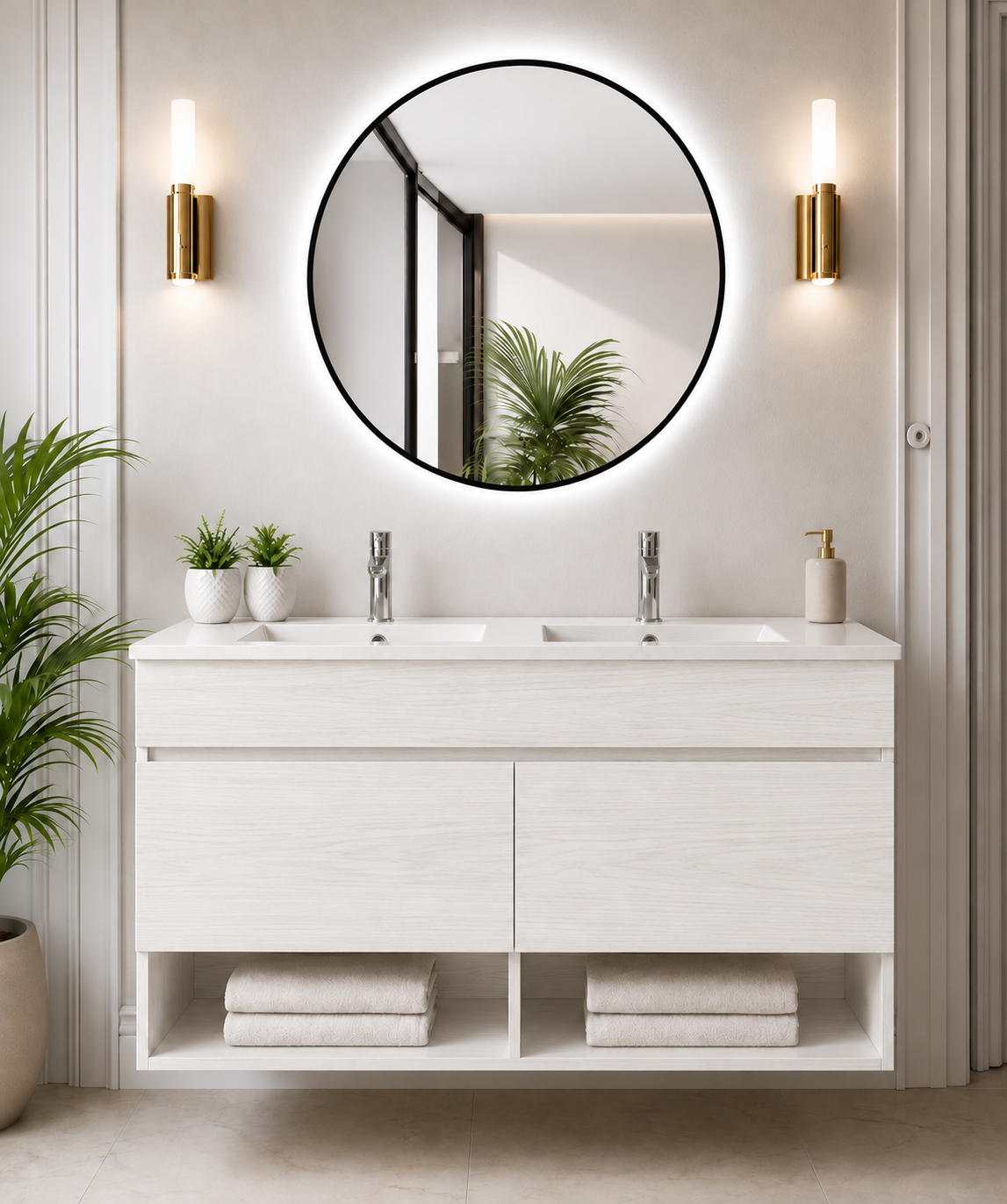 NEBARI wall-hung bathroom vanity unit with doors and basin
