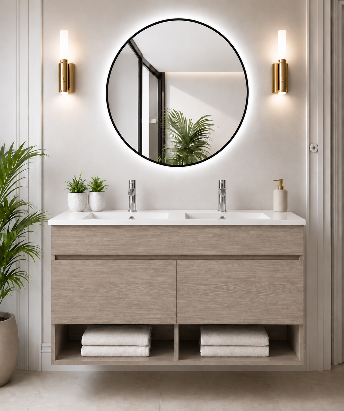 NEBARI wall-hung bathroom vanity unit with doors and basin