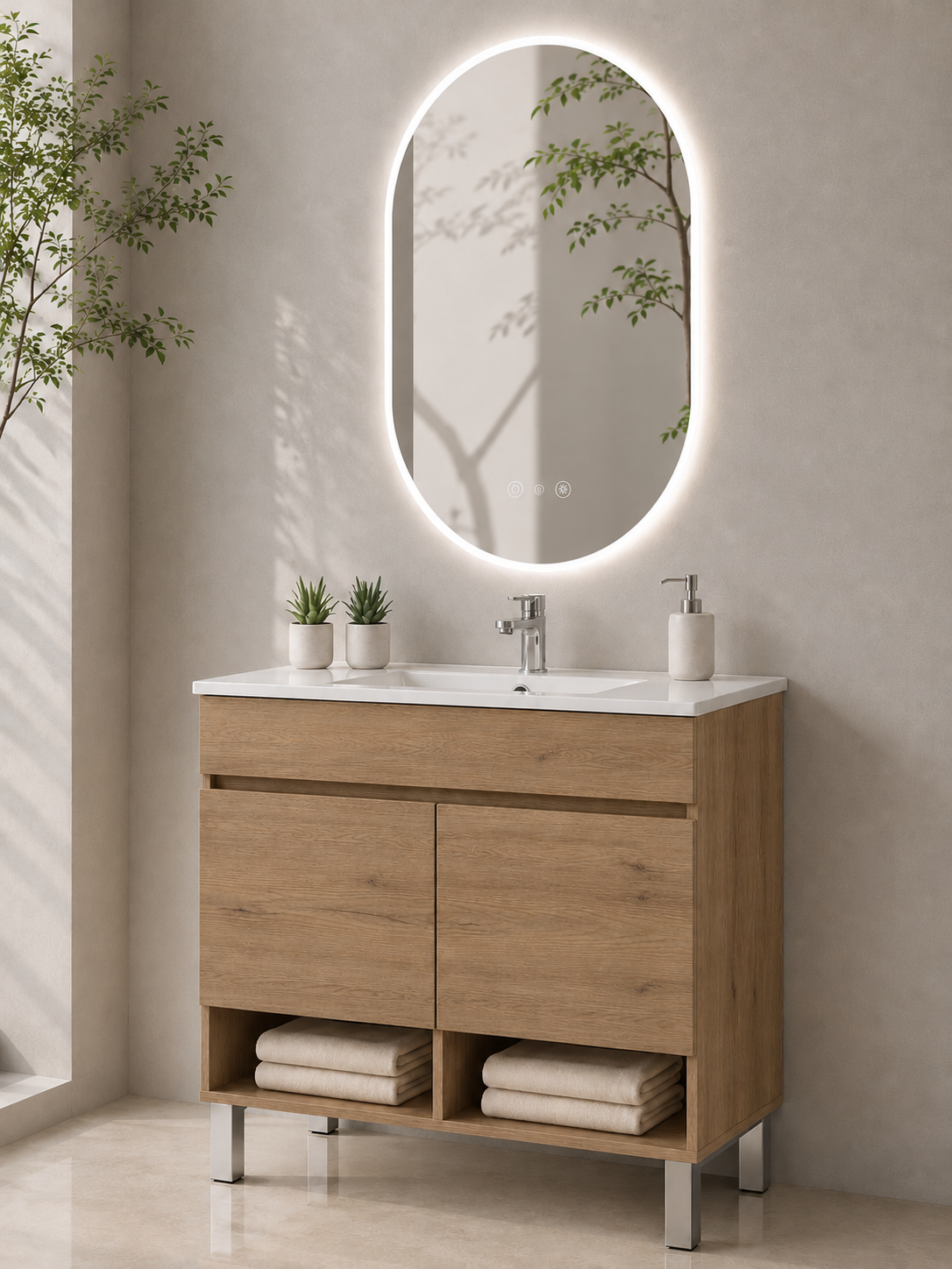 NEBARI floor-standing bathroom vanity unit with doors and basin