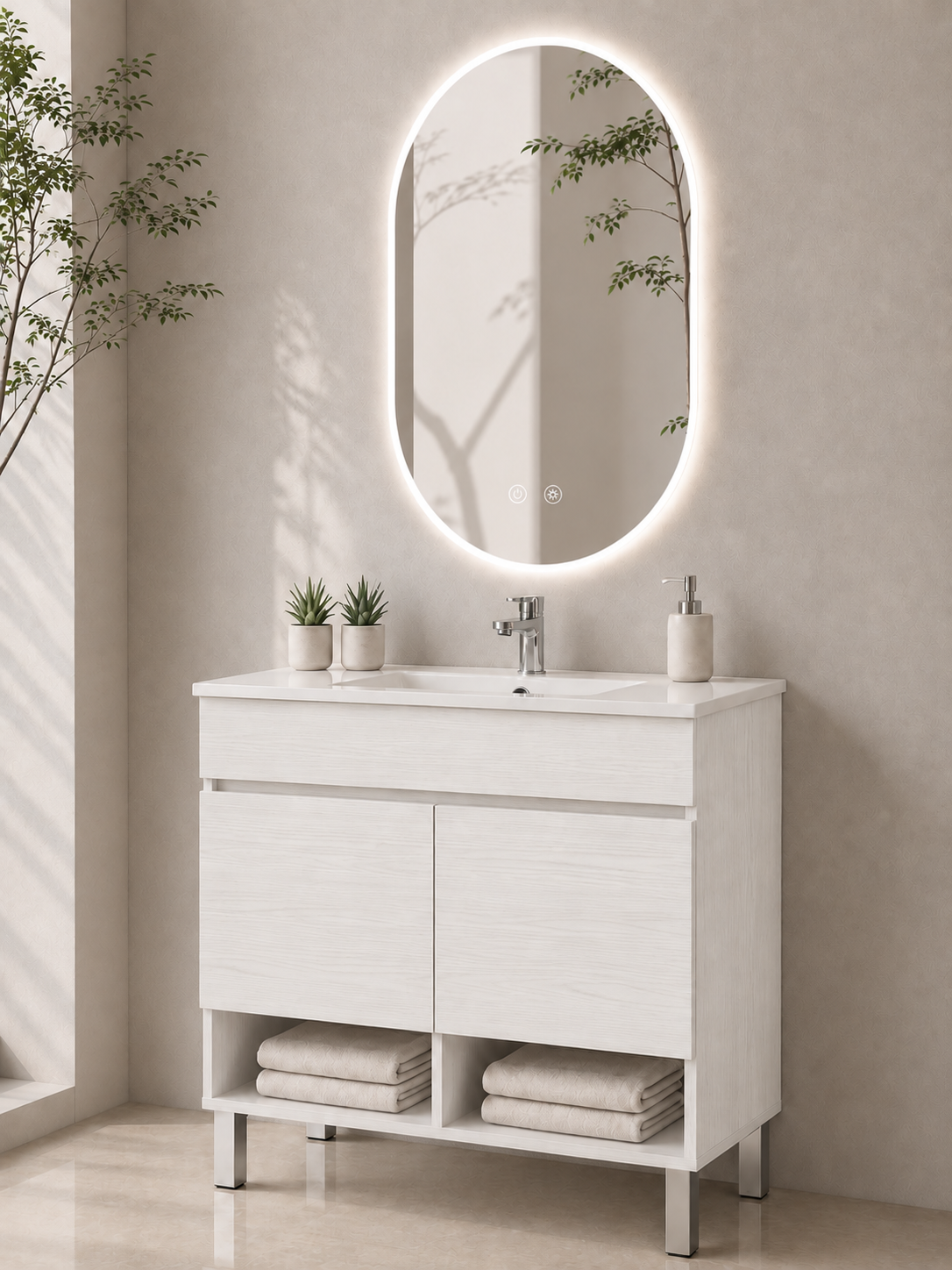 NEBARI floor-standing bathroom vanity unit with doors and basin