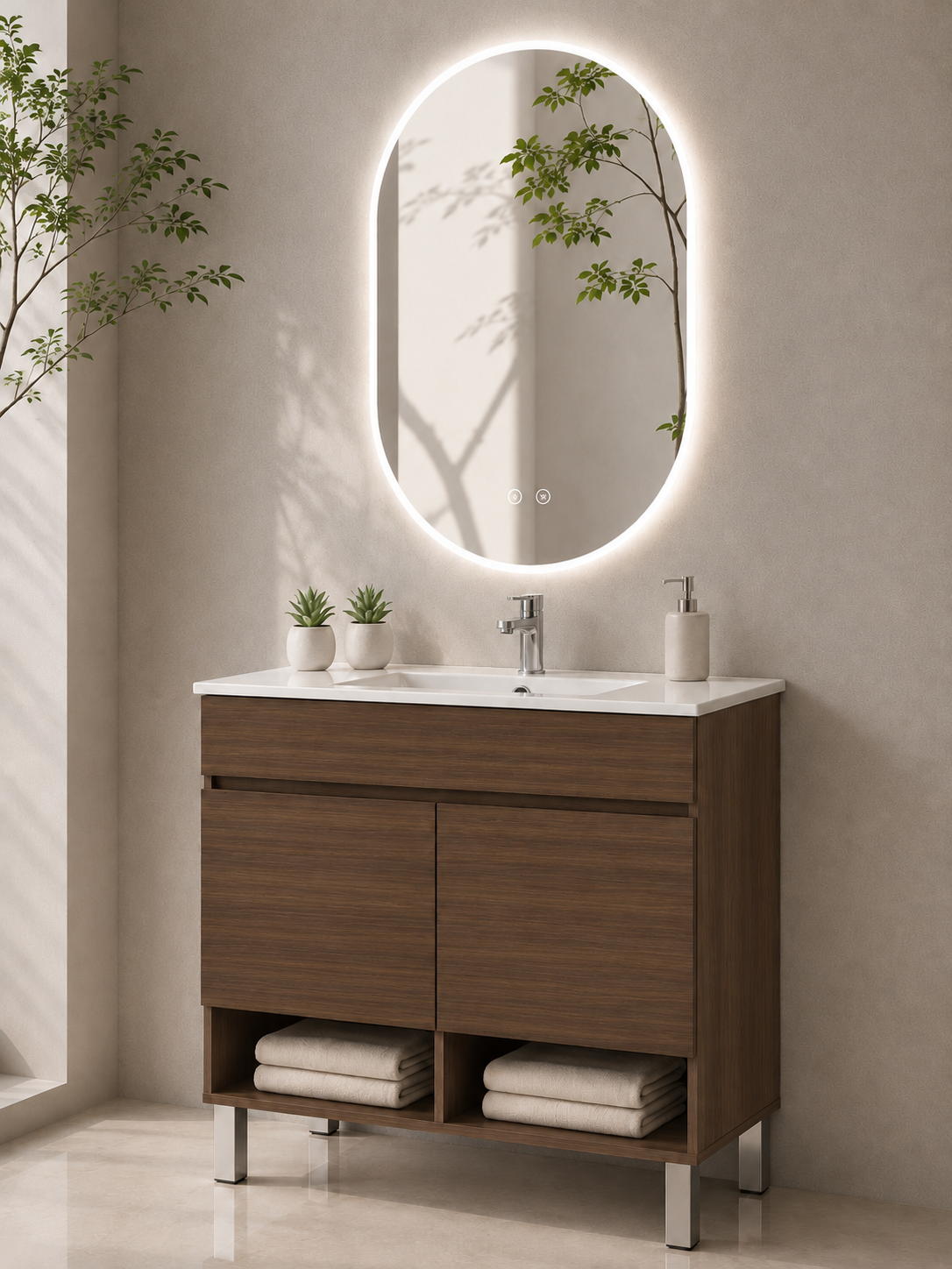 NEBARI floor-standing bathroom vanity unit with doors and basin