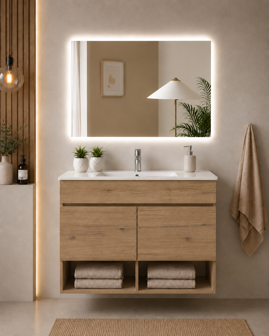 NEBARI wall-hung bathroom vanity unit with doors and basin