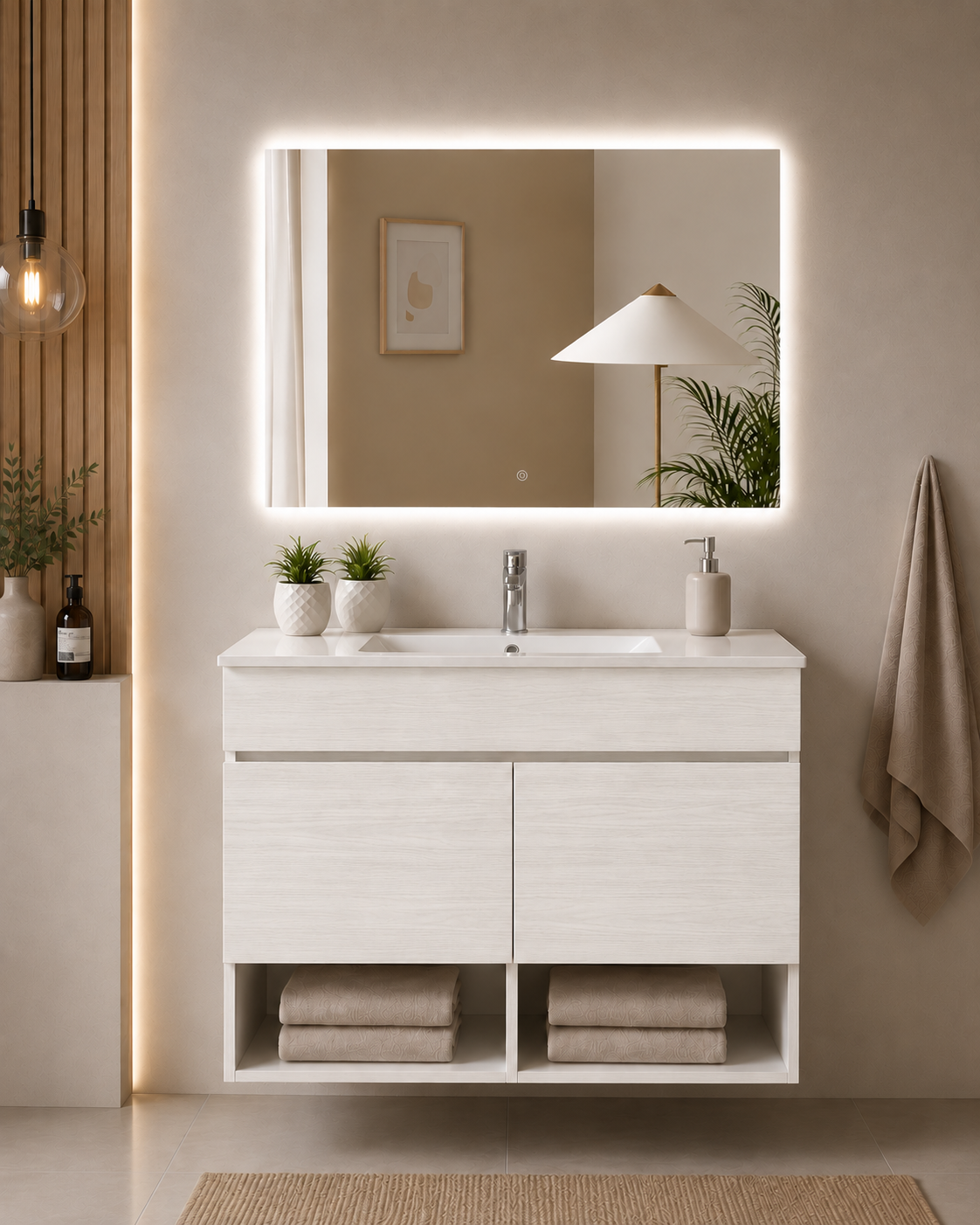 NEBARI wall-hung bathroom vanity unit with doors and basin
