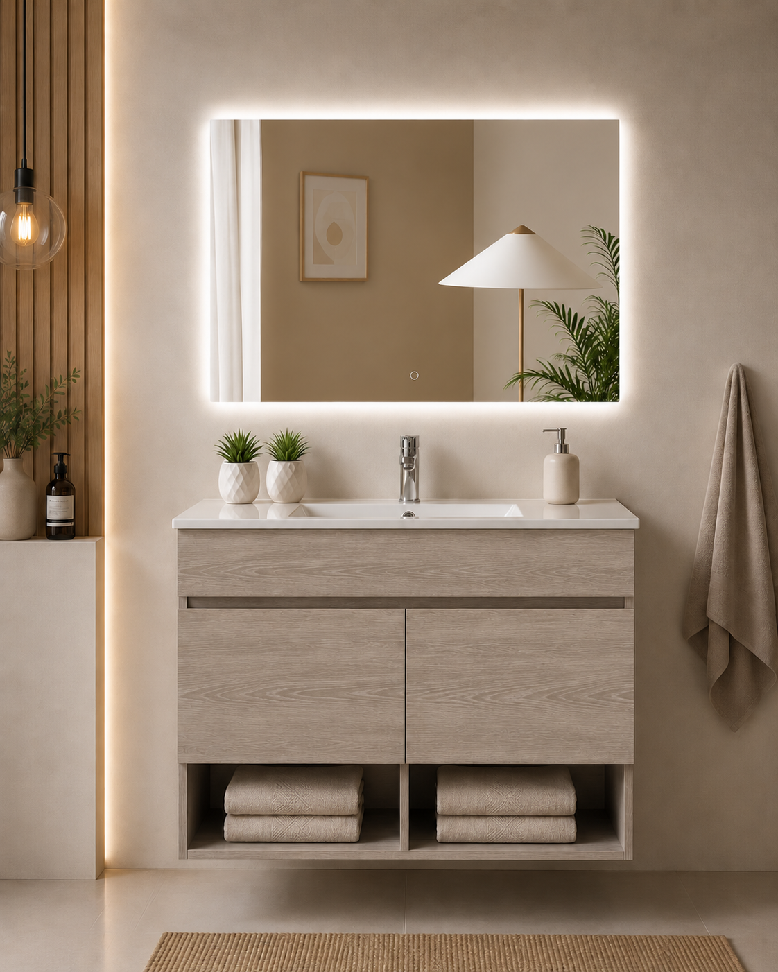 NEBARI wall-hung bathroom vanity unit with doors and basin