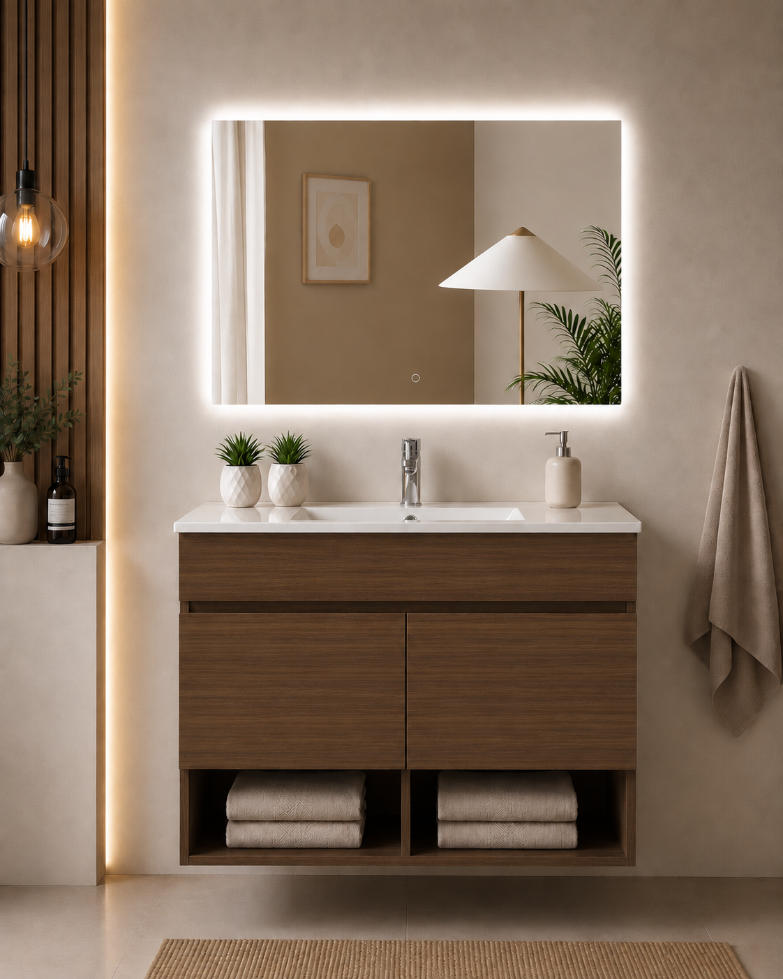 NEBARI wall-hung bathroom vanity unit with doors and basin