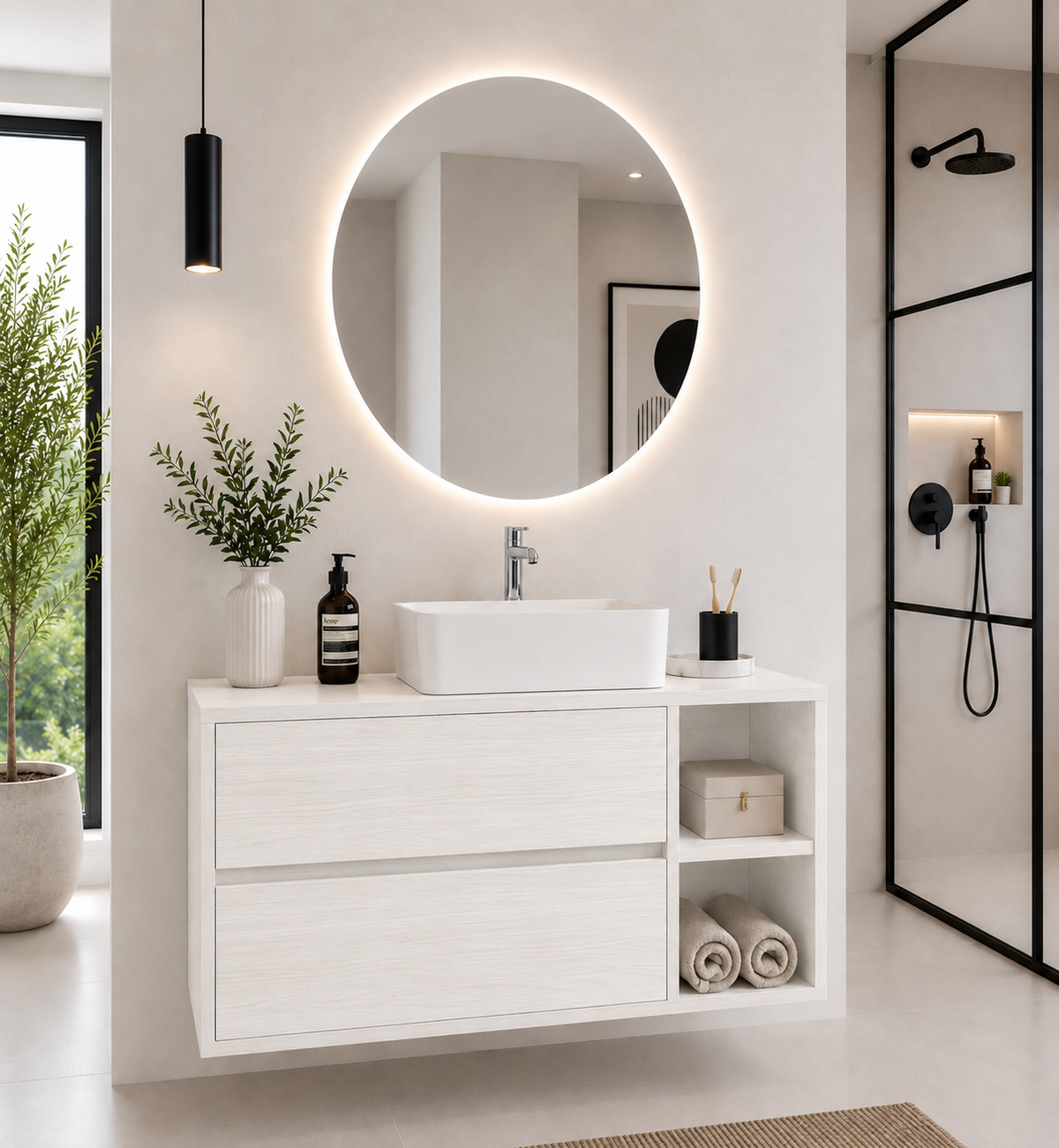 ZEUS bathroom vanity unit with worktop and countertop basin