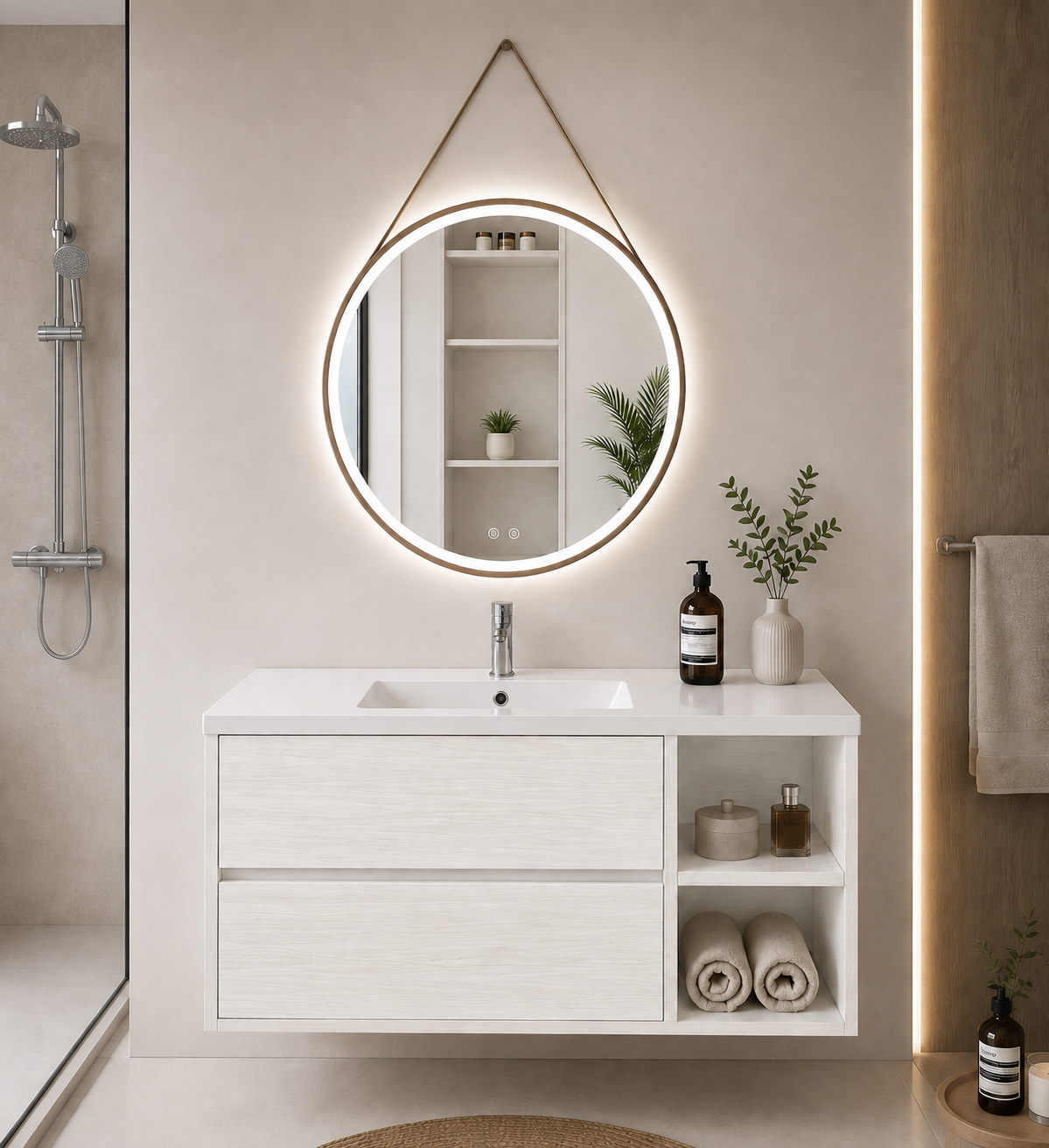 ZEUS bathroom vanity unit with basin, 2 drawers and shelf