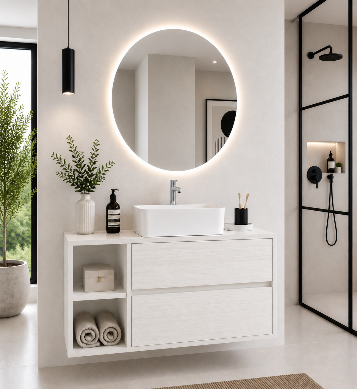 ZEUS bathroom vanity unit with worktop and countertop basin