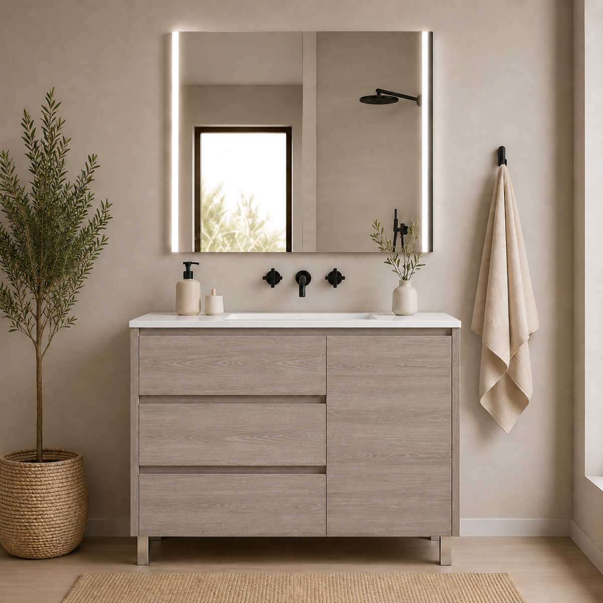 VOLUM bathroom furniture set with basin and MEGAN LED mirror