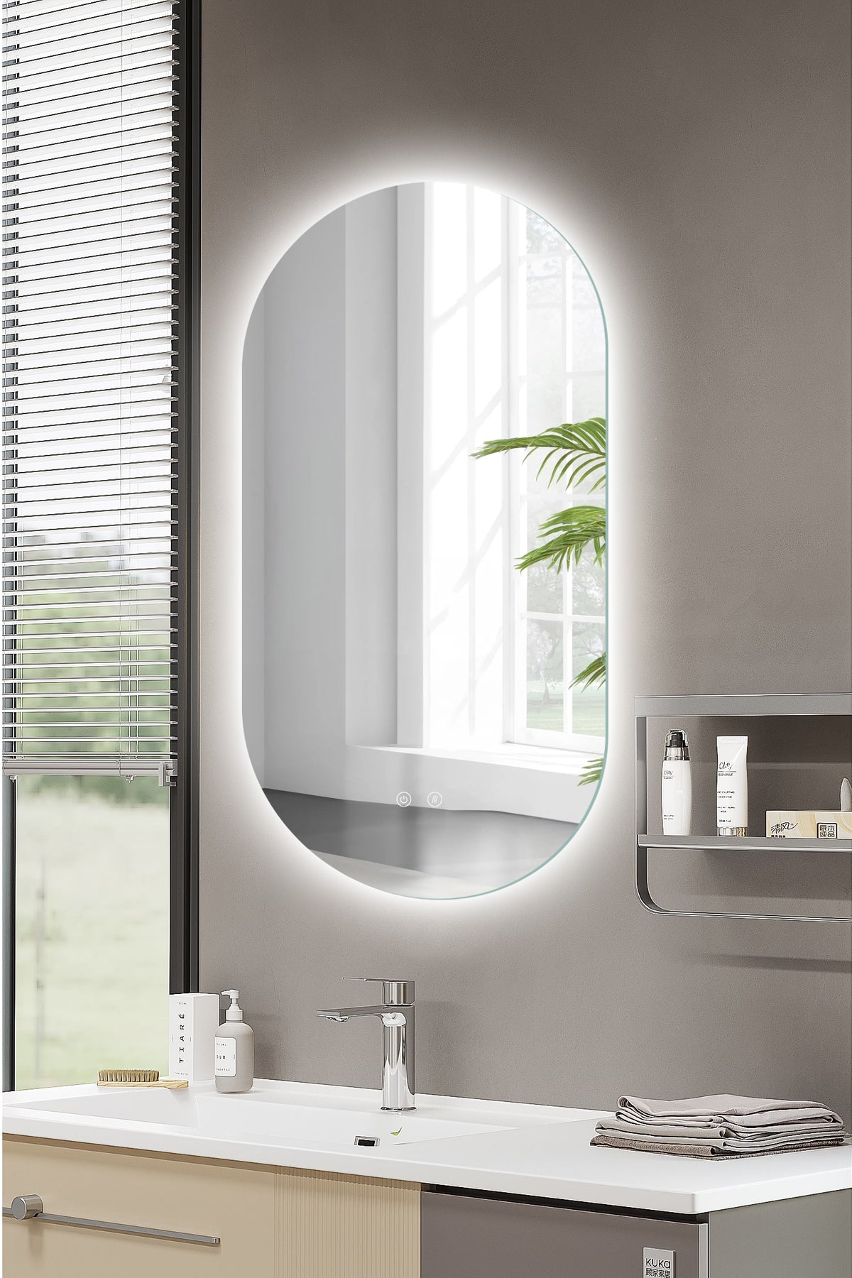SELENE curved LED bathroom mirror with anti-fog