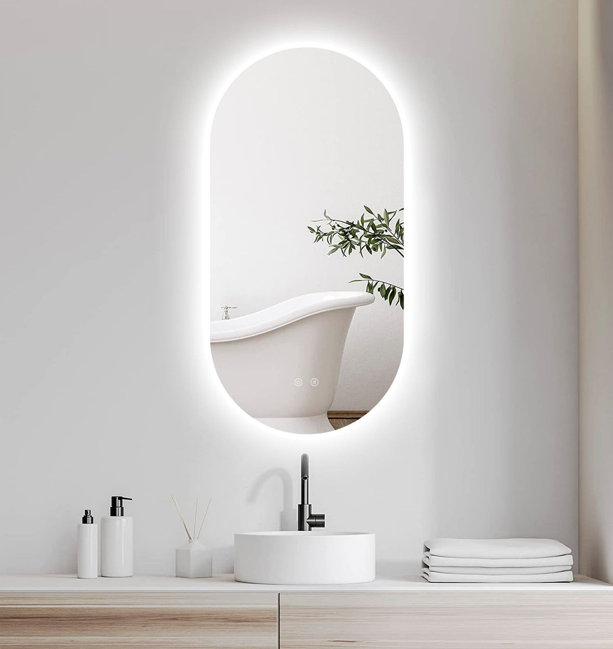 SELENE curved LED bathroom mirror with anti-fog