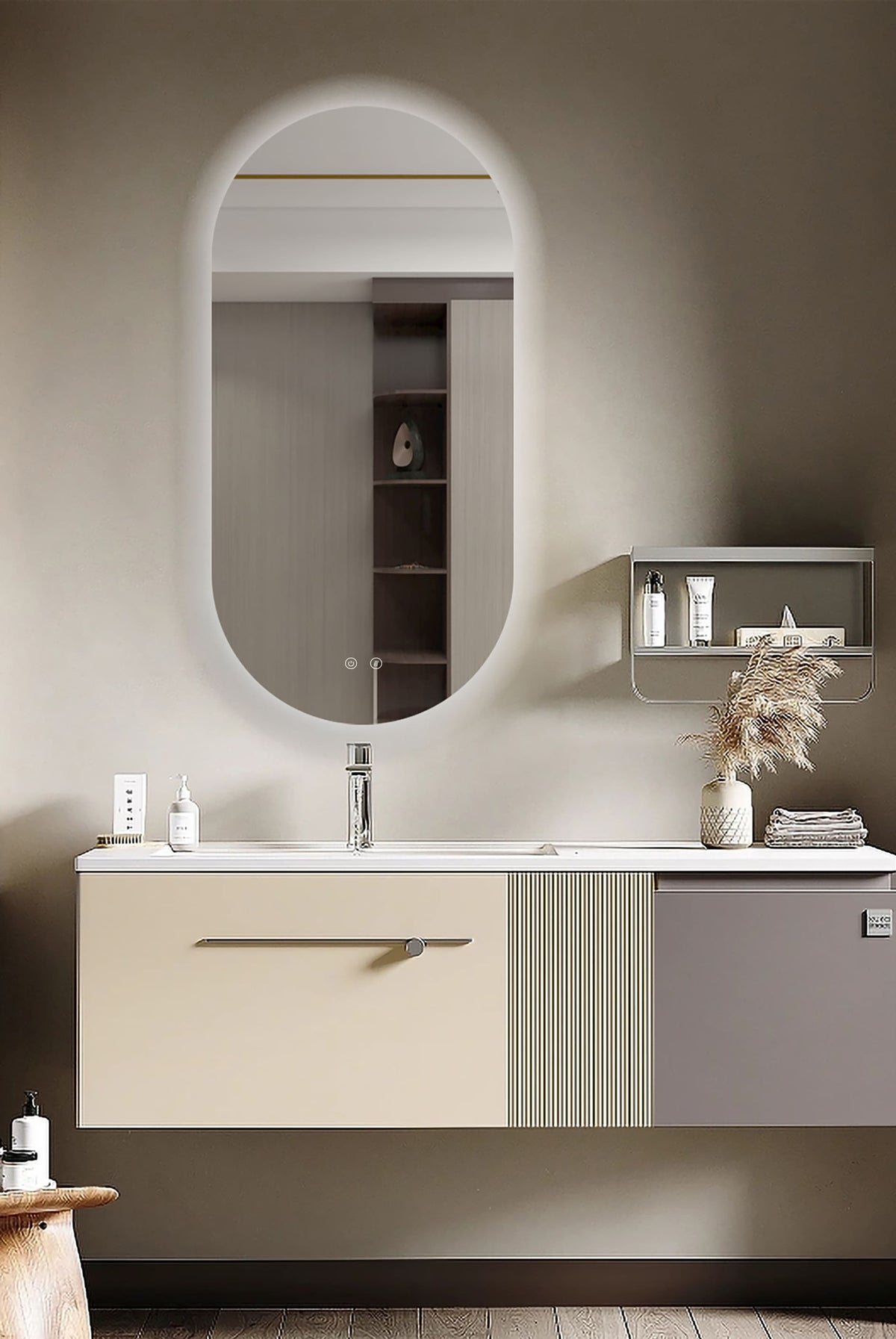 SELENE curved LED bathroom mirror with anti-fog