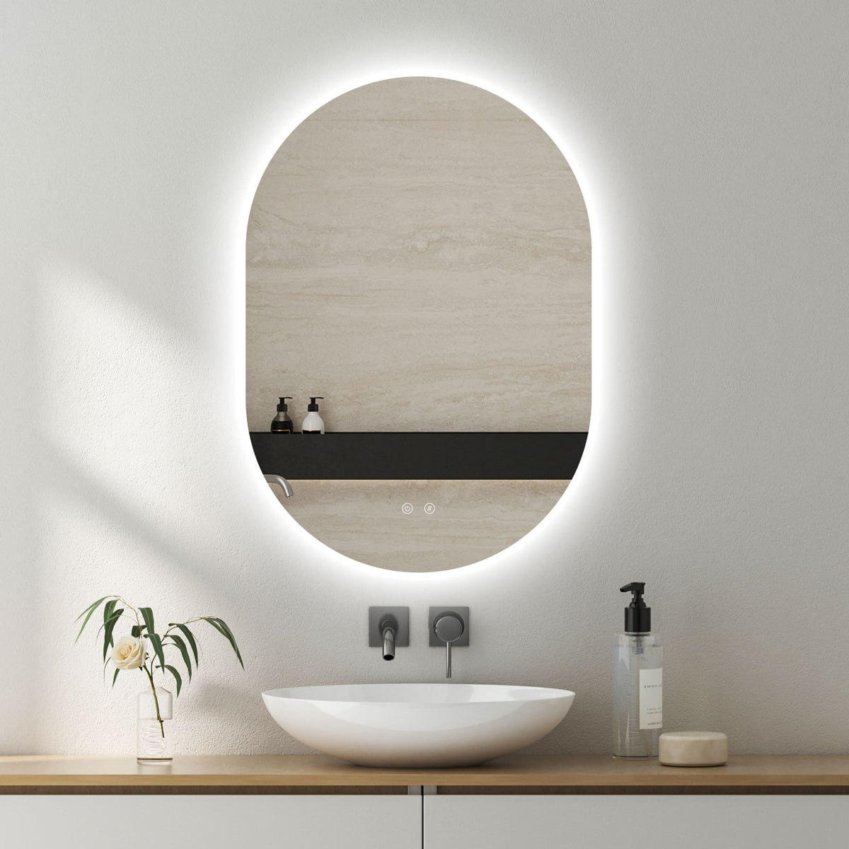 SELENE curved LED bathroom mirror with anti-fog