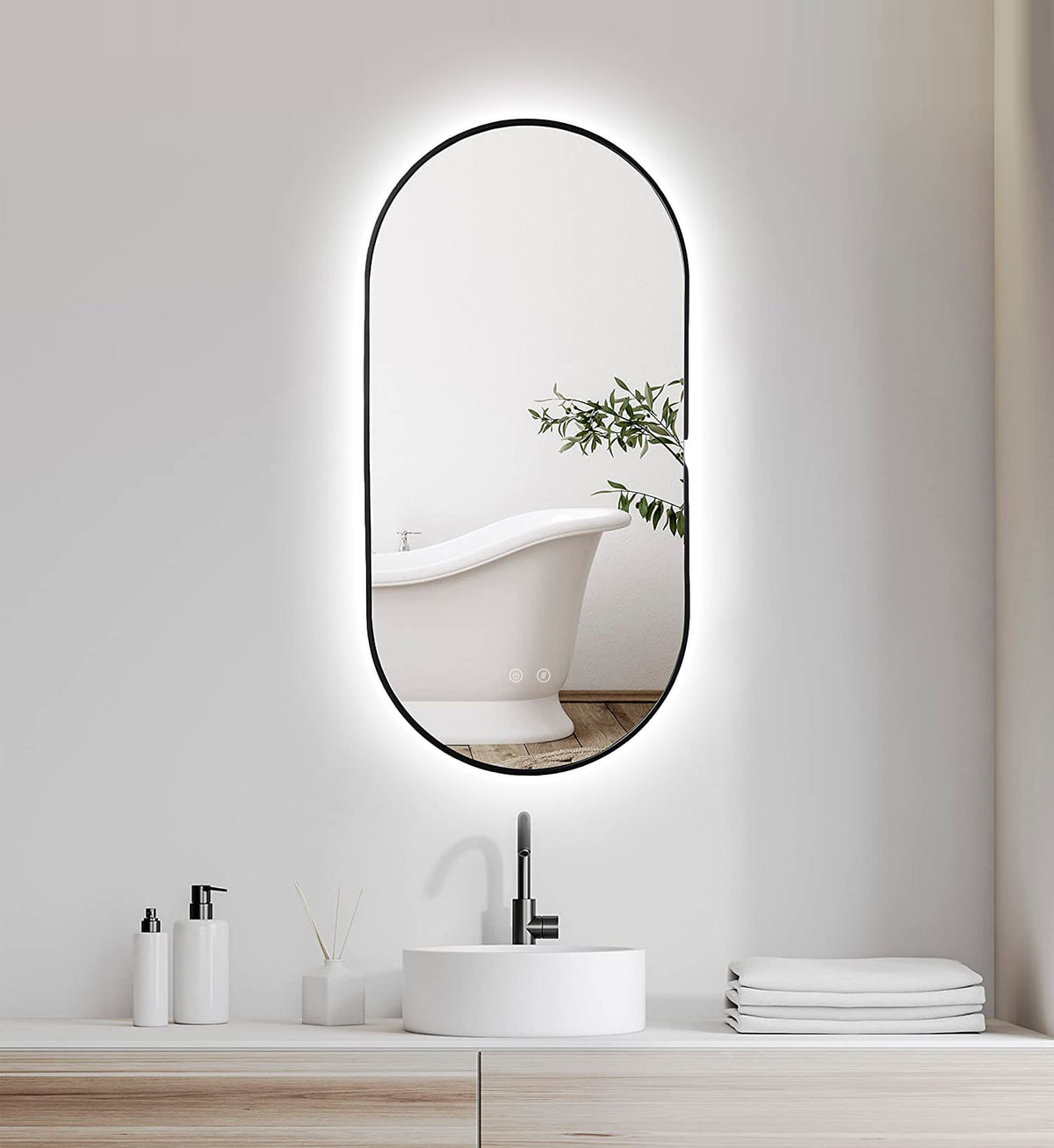SELENE Gold & Black curved LED bathroom mirror with anti-fog