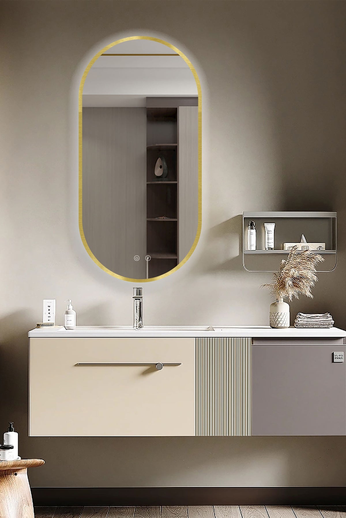 SELENE Gold & Black curved LED bathroom mirror with anti-fog