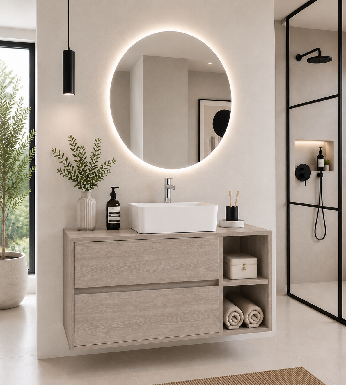 ZEUS bathroom vanity unit with worktop and countertop basin
