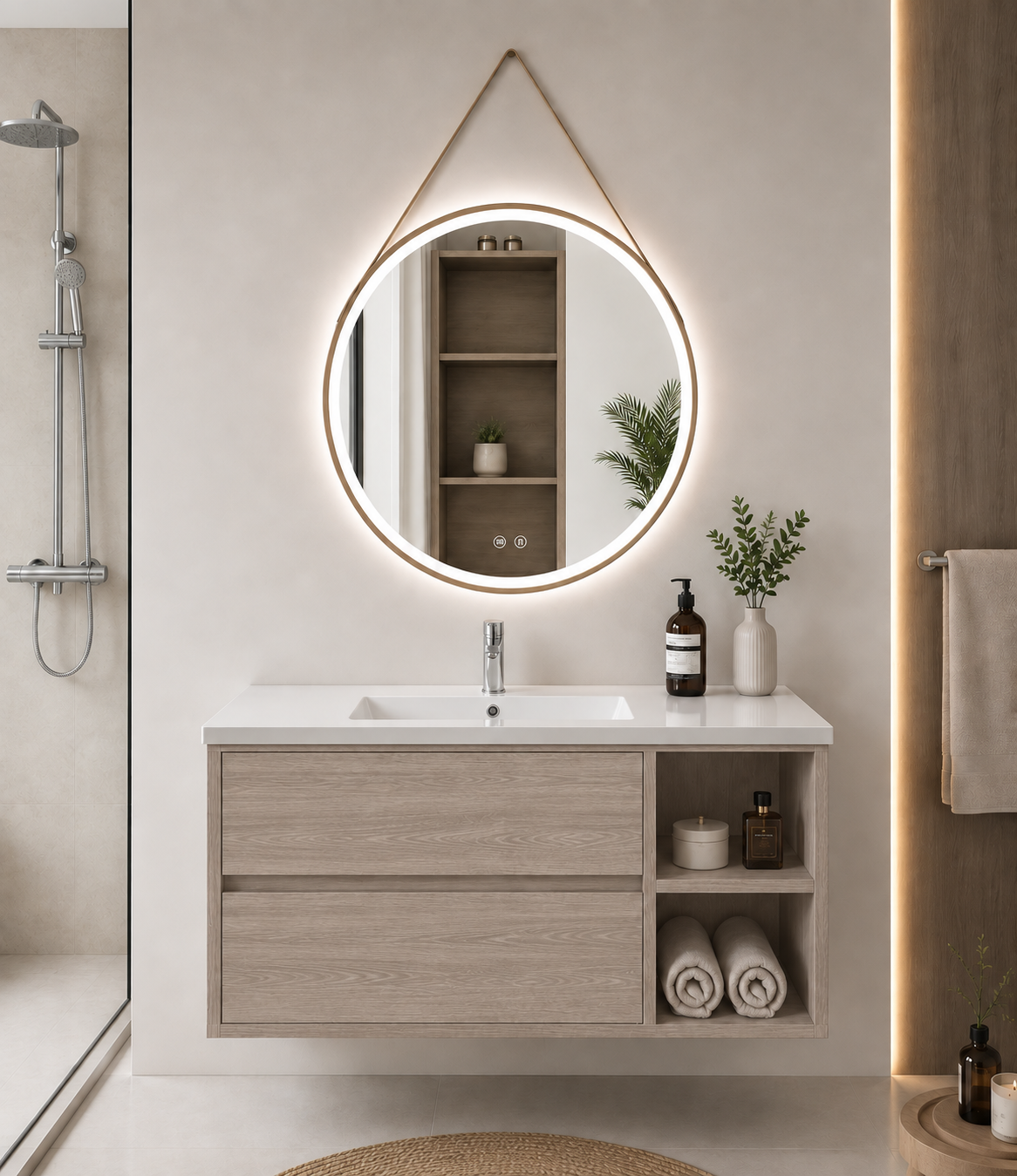 ZEUS bathroom vanity unit with basin, 2 drawers and shelf
