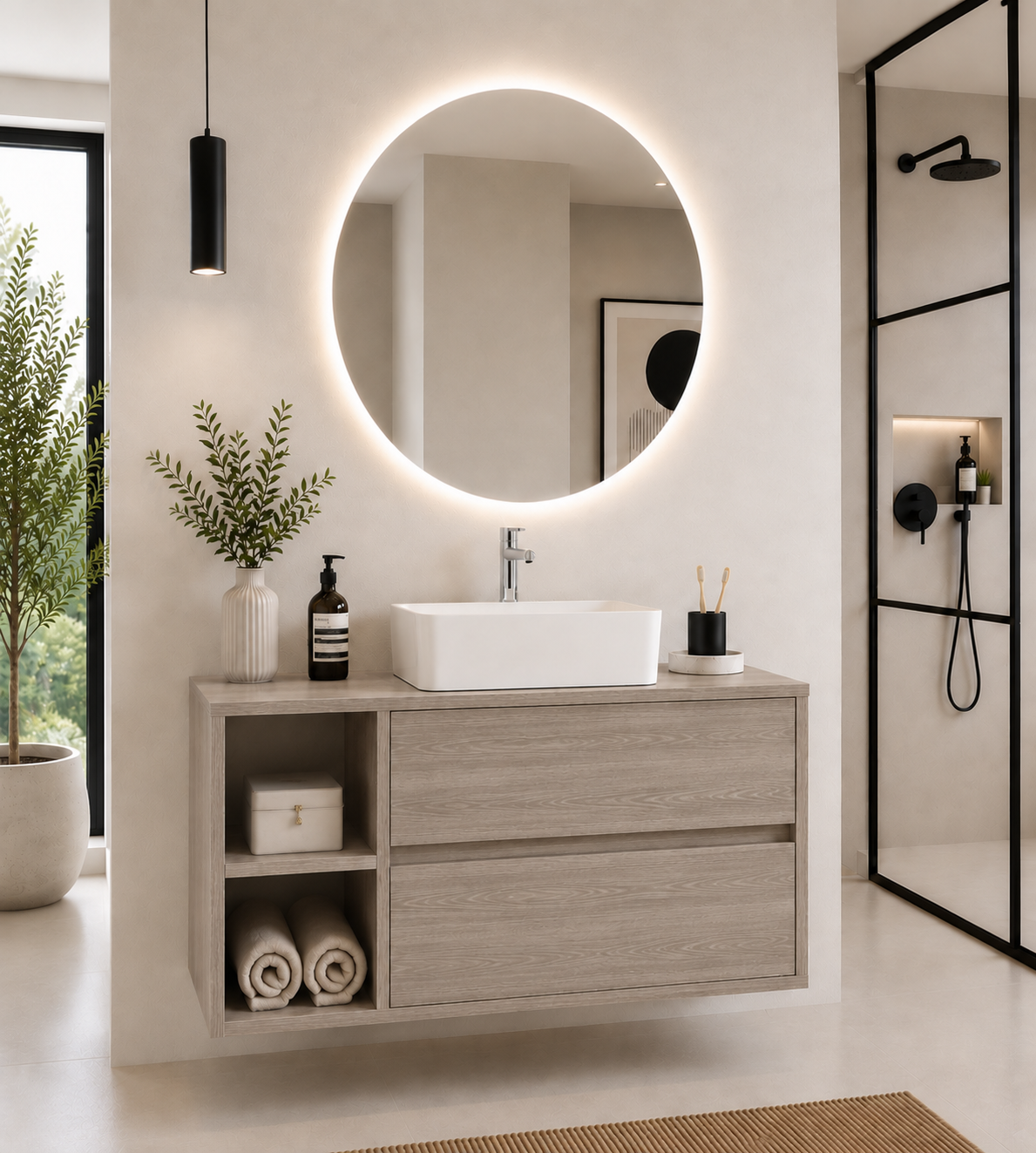ZEUS bathroom vanity unit with worktop and countertop basin