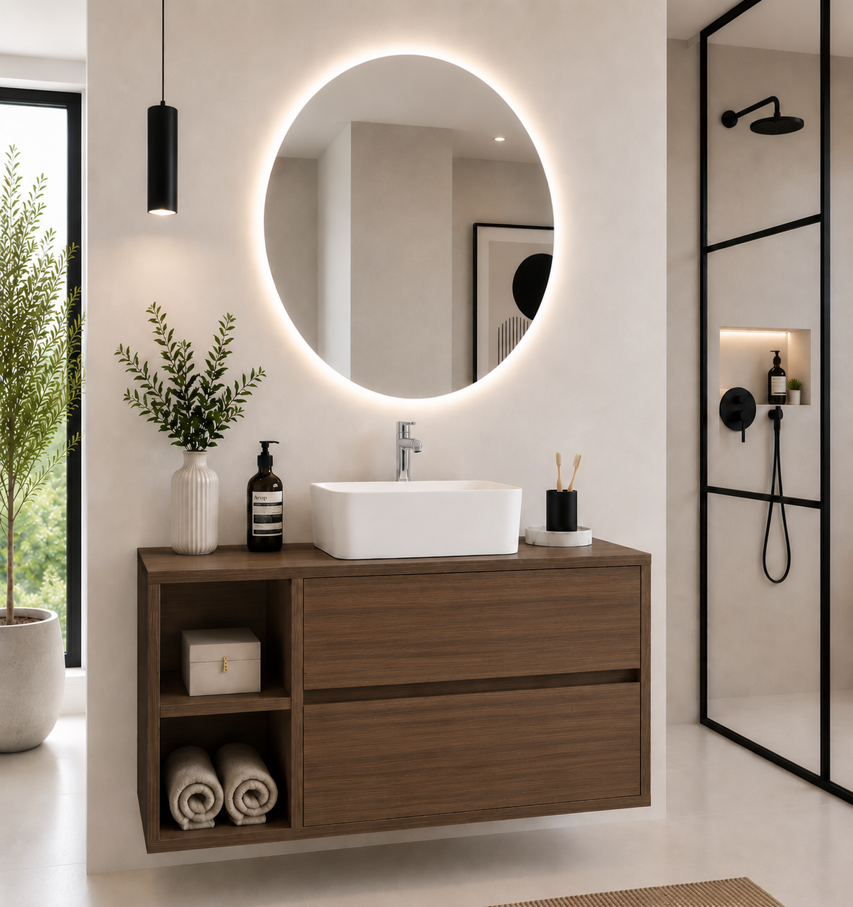 ZEUS bathroom vanity unit with worktop and countertop basin