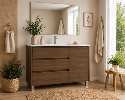 VOLUM bathroom vanity unit with basin, 3 drawers and door