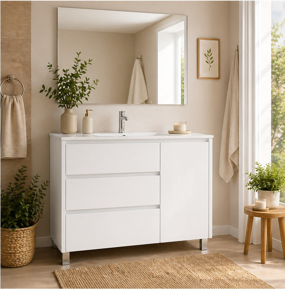 VOLUM bathroom vanity unit with basin, 3 drawers and door