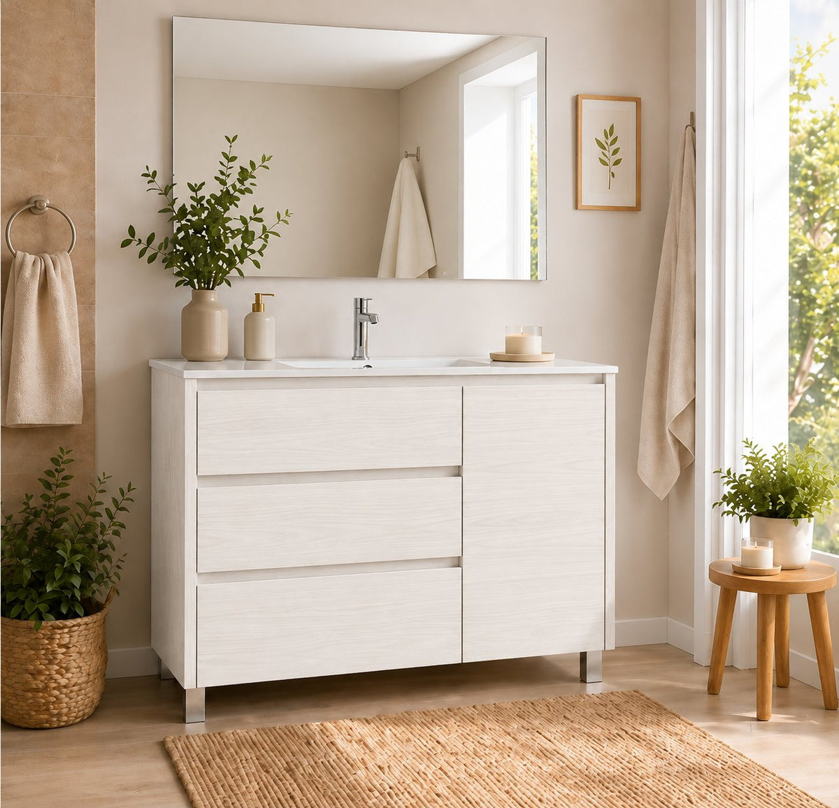 VOLUM bathroom vanity unit with basin, 3 drawers and door