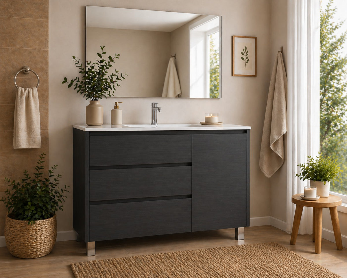 VOLUM bathroom vanity unit with basin, 3 drawers and door