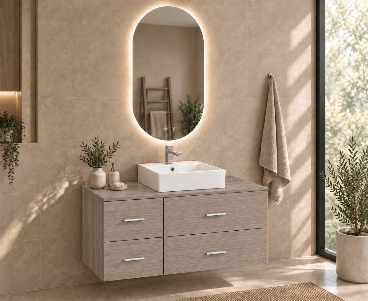 Mueble de baño PAROS en Roble Smoky con lavabo Libra